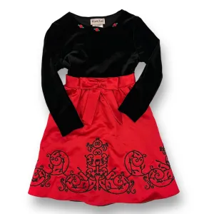 Girls Rare Too Size 4 Black & Red Velour Long Sleeve Holiday Dress