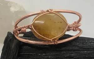 Golden Healer Quartz Crystal Copper Bracelet Wire wrapped Handmade