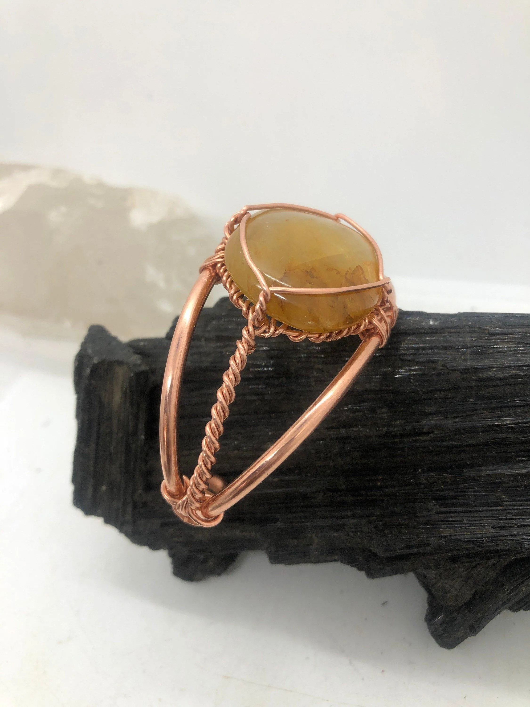 Golden Healer Quartz Crystal Copper Bracelet Wire wrapped Handmade