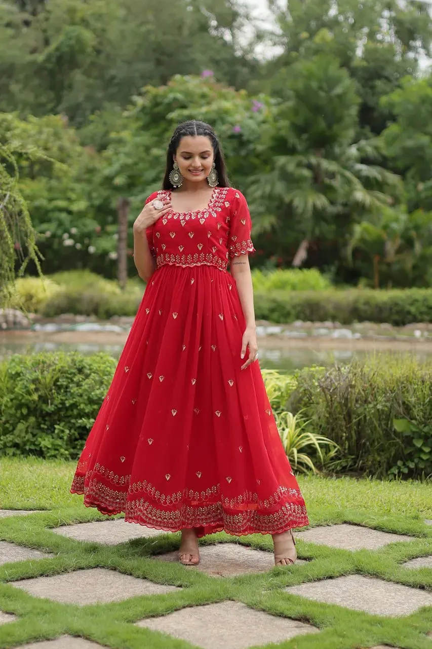 Gorgeous Zari Sequins Luxury Embroidered Faux Blooming Gown