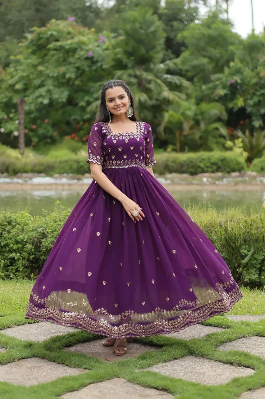 Gorgeous Zari Sequins Luxury Embroidered Faux Blooming Gown