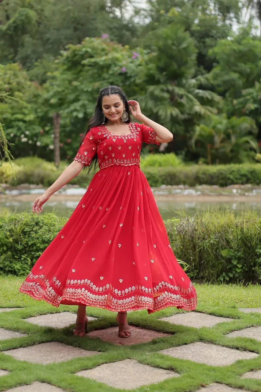 Gorgeous Zari Sequins Luxury Embroidered Faux Blooming Gown