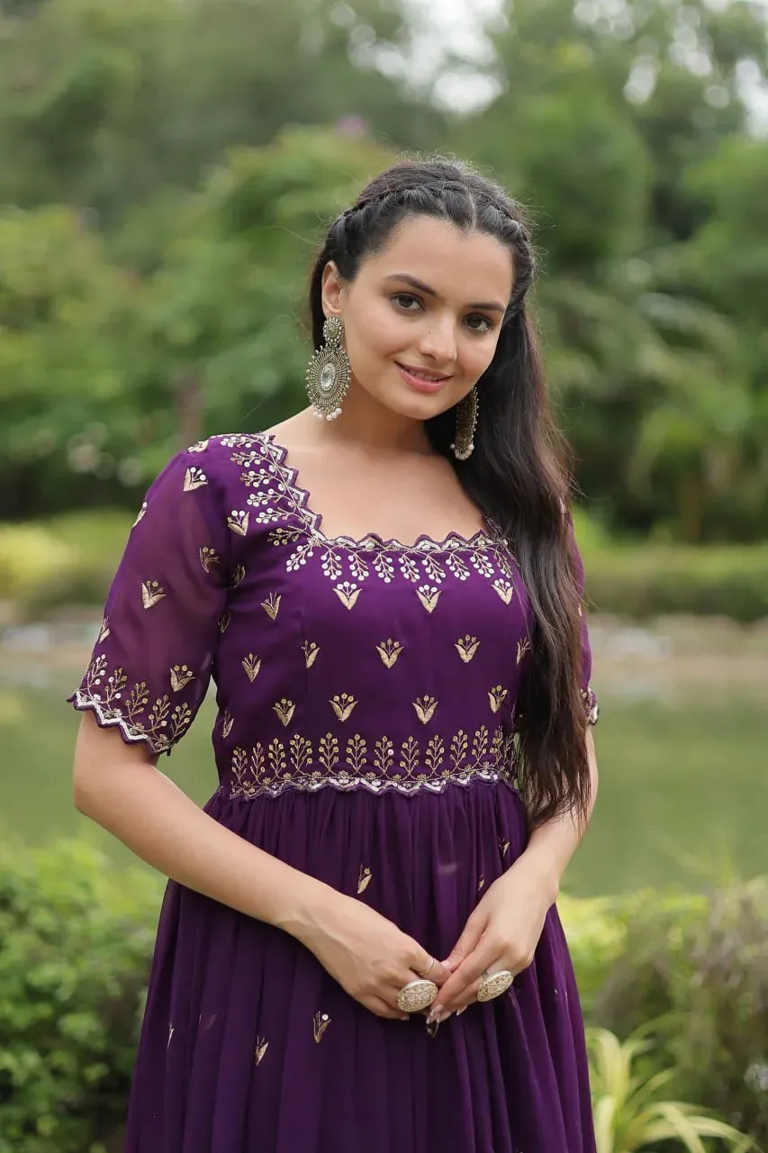 Gorgeous Zari Sequins Luxury Embroidered Faux Blooming Gown