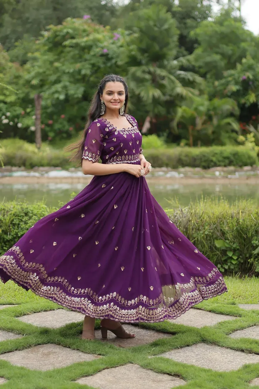 Gorgeous Zari Sequins Luxury Embroidered Faux Blooming Gown