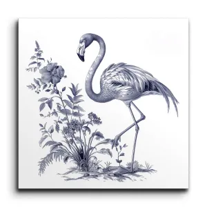 Graceful Flamingo in Monochrome Botanical Scene