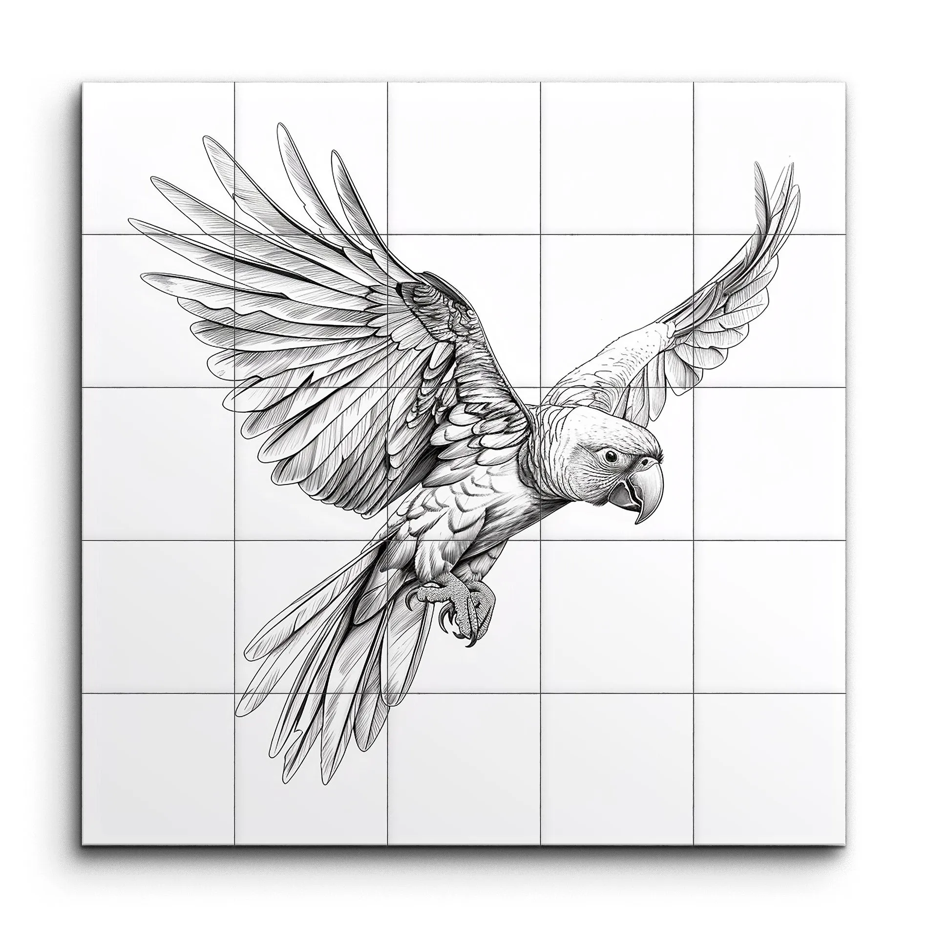 Graceful Parrot in Flight: Black & White Art