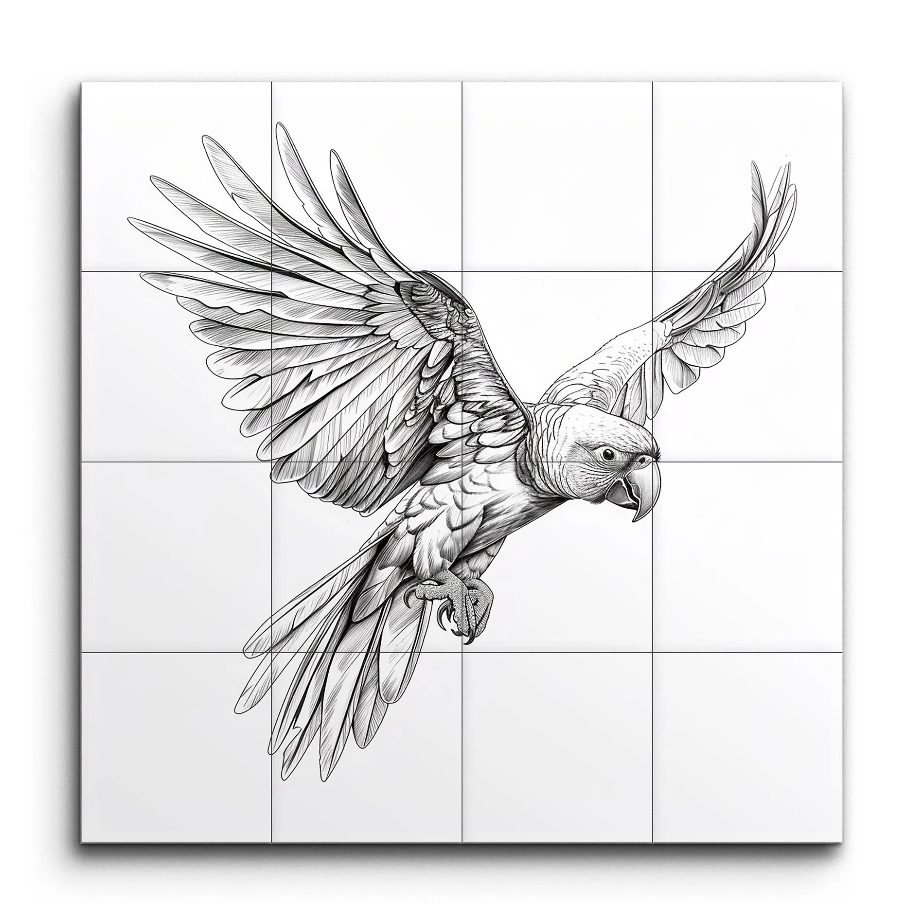 Graceful Parrot in Flight: Black & White Art
