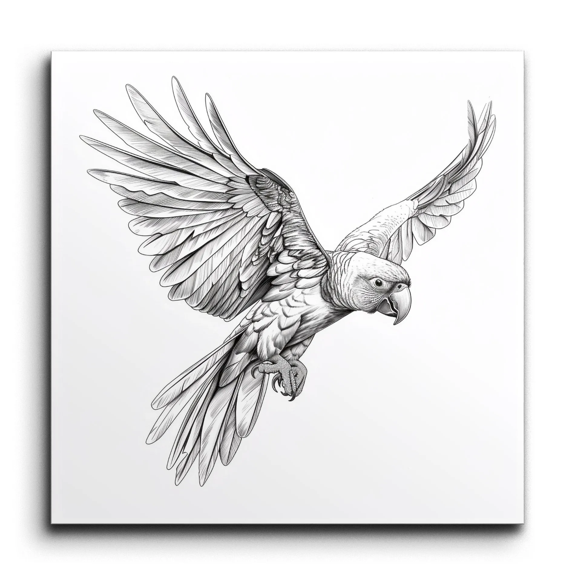 Graceful Parrot in Flight: Black & White Art