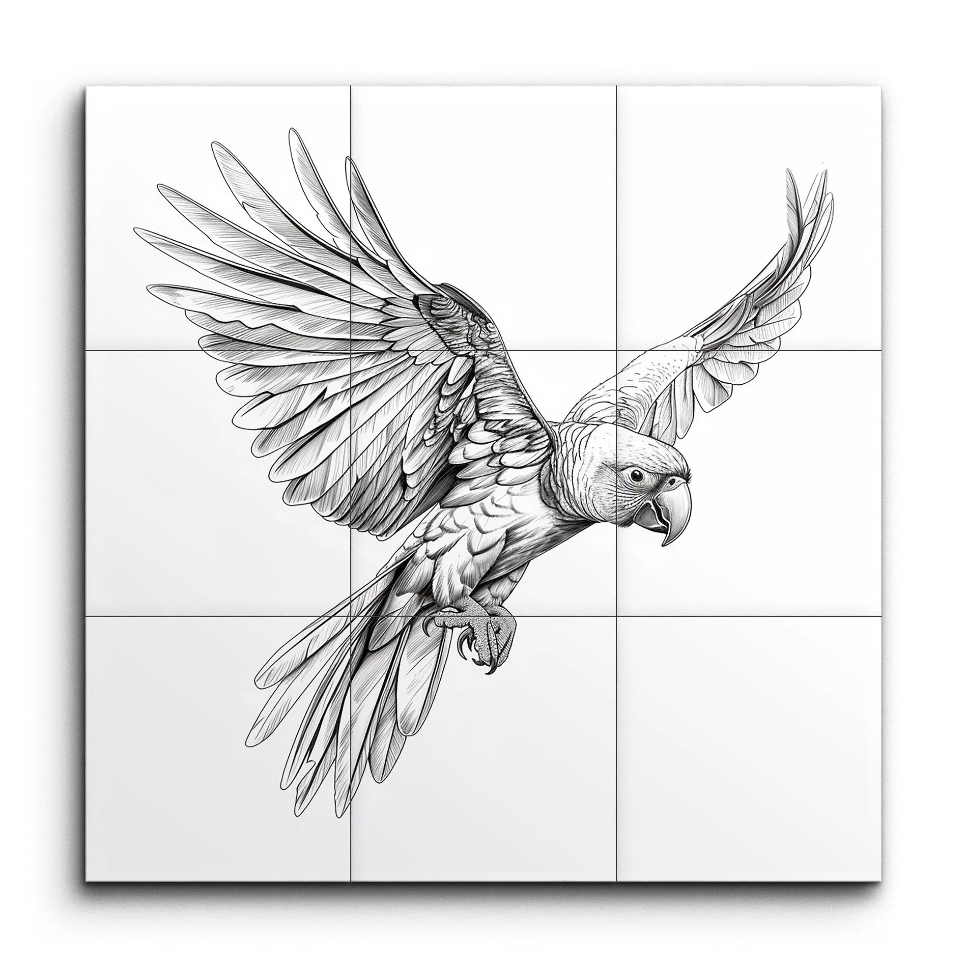 Graceful Parrot in Flight: Black & White Art