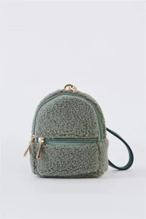Green Faux Shearling Wristlet Mini Bag /3 Bags
