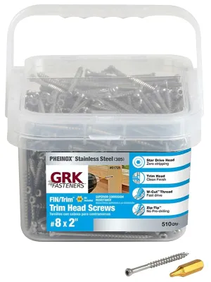 GRK Fasteners 61728 Finishing Screw, #8 Thread, 2 in L, W-Cut Thread, Trim Head, Star Drive, 305 Stainless Steel, 510 PK :PK510: QUANTITY: 1