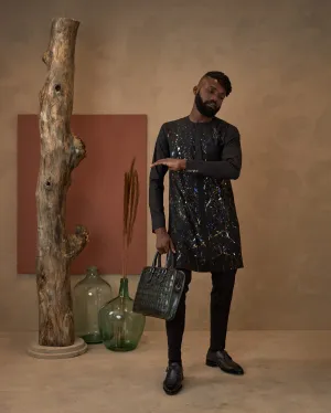 Hand-painted Black Splash Kaftan Set