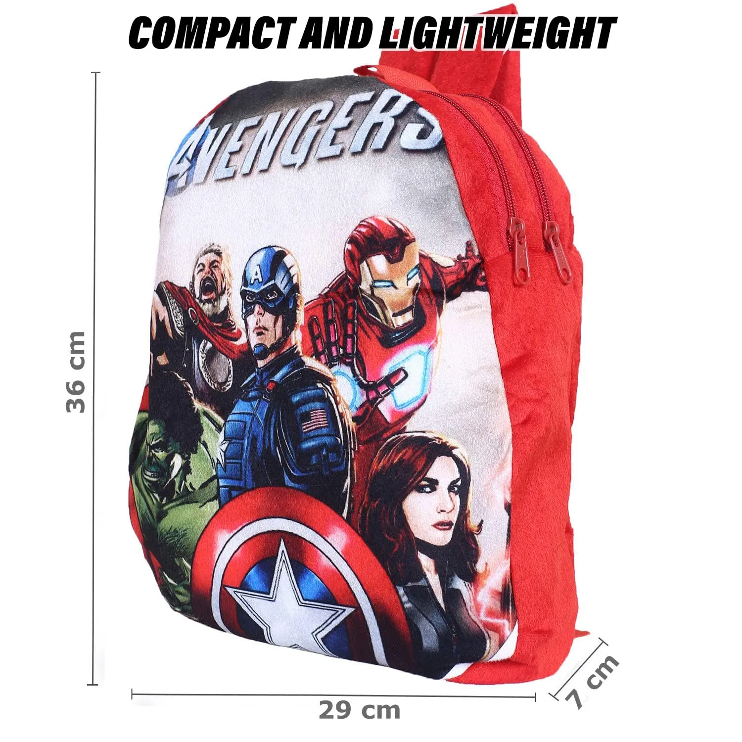 Heart Home Marvel Avengers School Bag | Velvet Kids School Bags | Student Bookbag | School Bag for Girls & Boys | School Backpack for Kids | 2 Compartments | Red