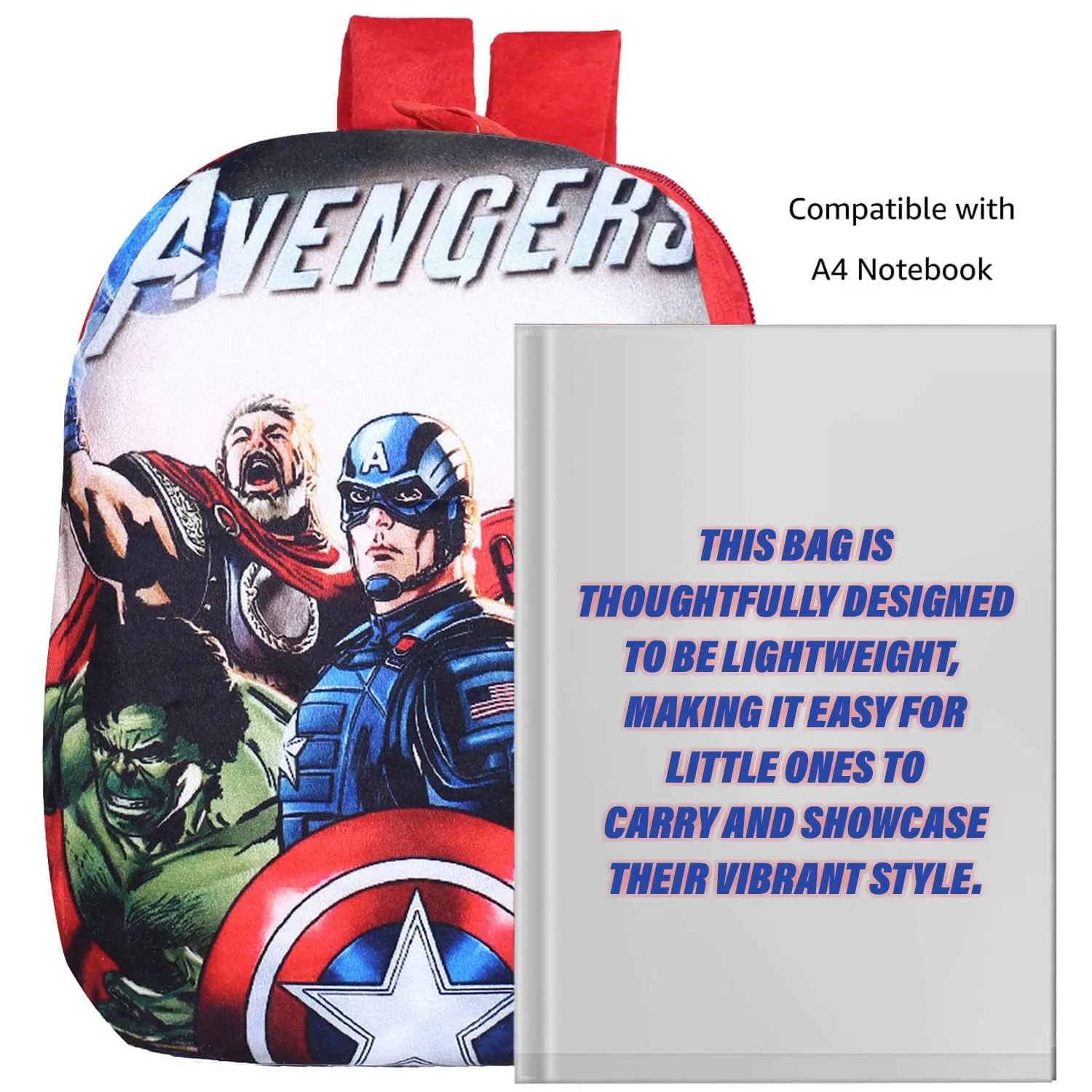 Heart Home Marvel Avengers School Bag | Velvet Kids School Bags | Student Bookbag | School Bag for Girls & Boys | School Backpack for Kids | 2 Compartments | Red