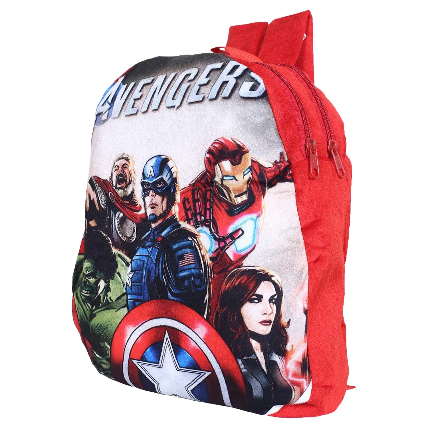 Heart Home Marvel Avengers School Bag | Velvet Kids School Bags | Student Bookbag | School Bag for Girls & Boys | School Backpack for Kids | 2 Compartments | Red