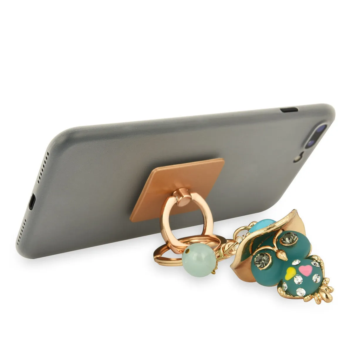 iOrigin Ring Grip and Kick Stand   Rhinestones Studded Owl with Hat Key Chain for Mobile Phones & Tablets