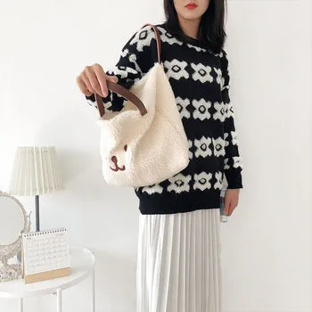 Kawaii Bear Plush Shoulder Tote Bag - Kawaii Bag