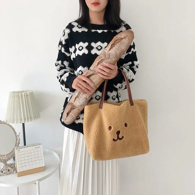 Kawaii Bear Plush Shoulder Tote Bag - Kawaii Bag