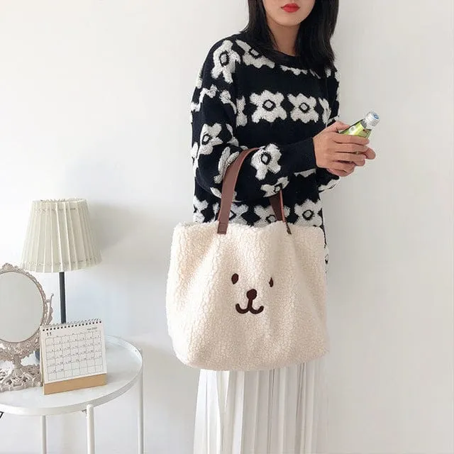 Kawaii Bear Plush Shoulder Tote Bag - Kawaii Bag