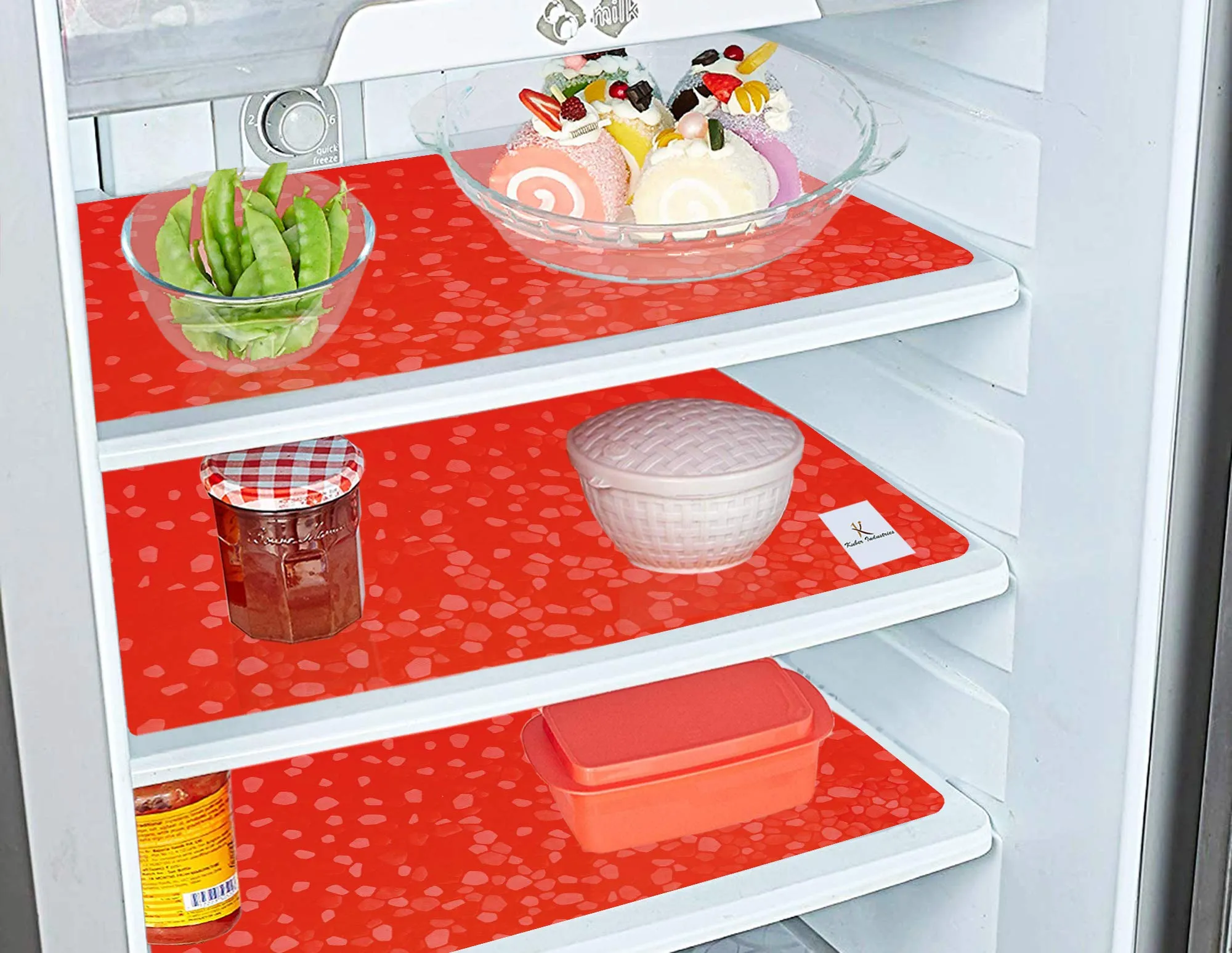 Kuber Industries Diamond Design 6 Pieces PVC Refrigerator/Fridge Multipurpose Drawer Mat Set(Red)-CTKTC32431