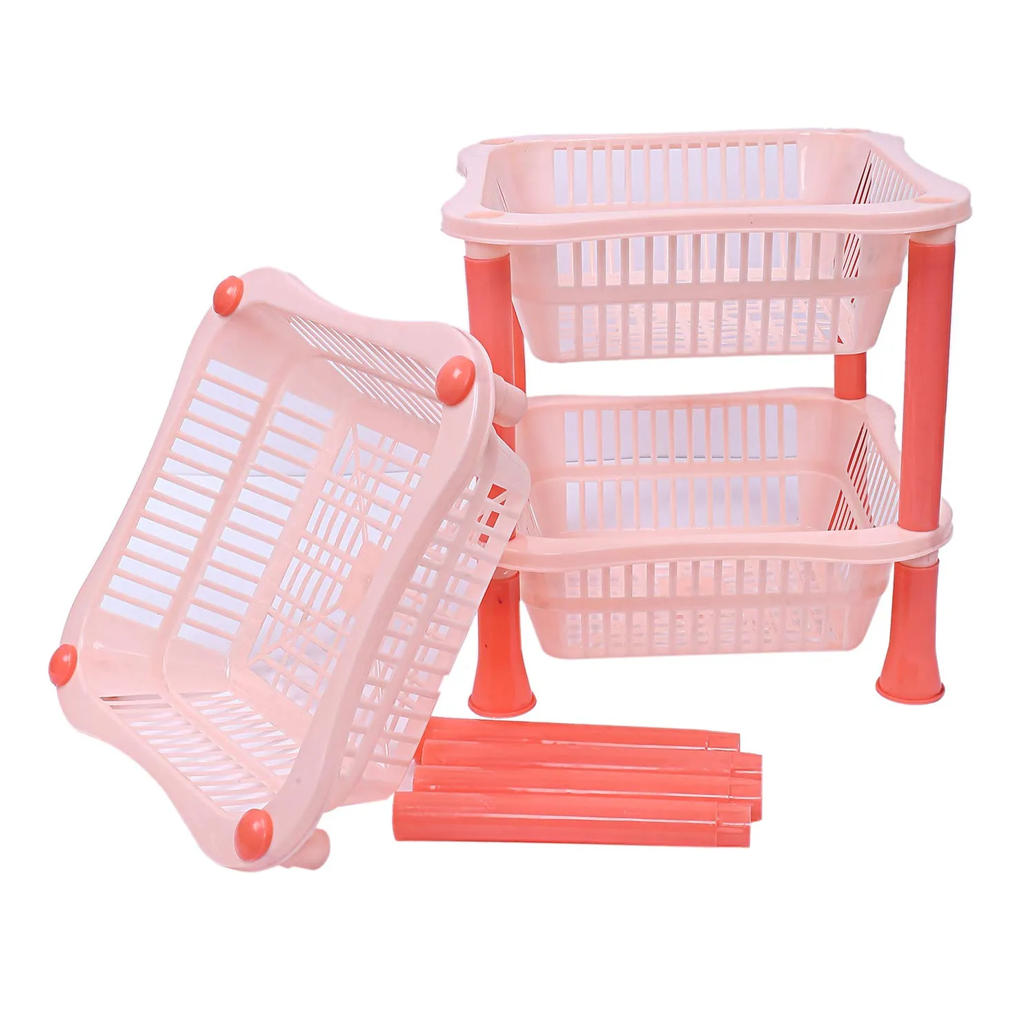 Kuber industries Plastic 2 Pieces 3 Layer Multi-Purpose Kitchen Storage Basket Rack (Beige)-CTKTC13234