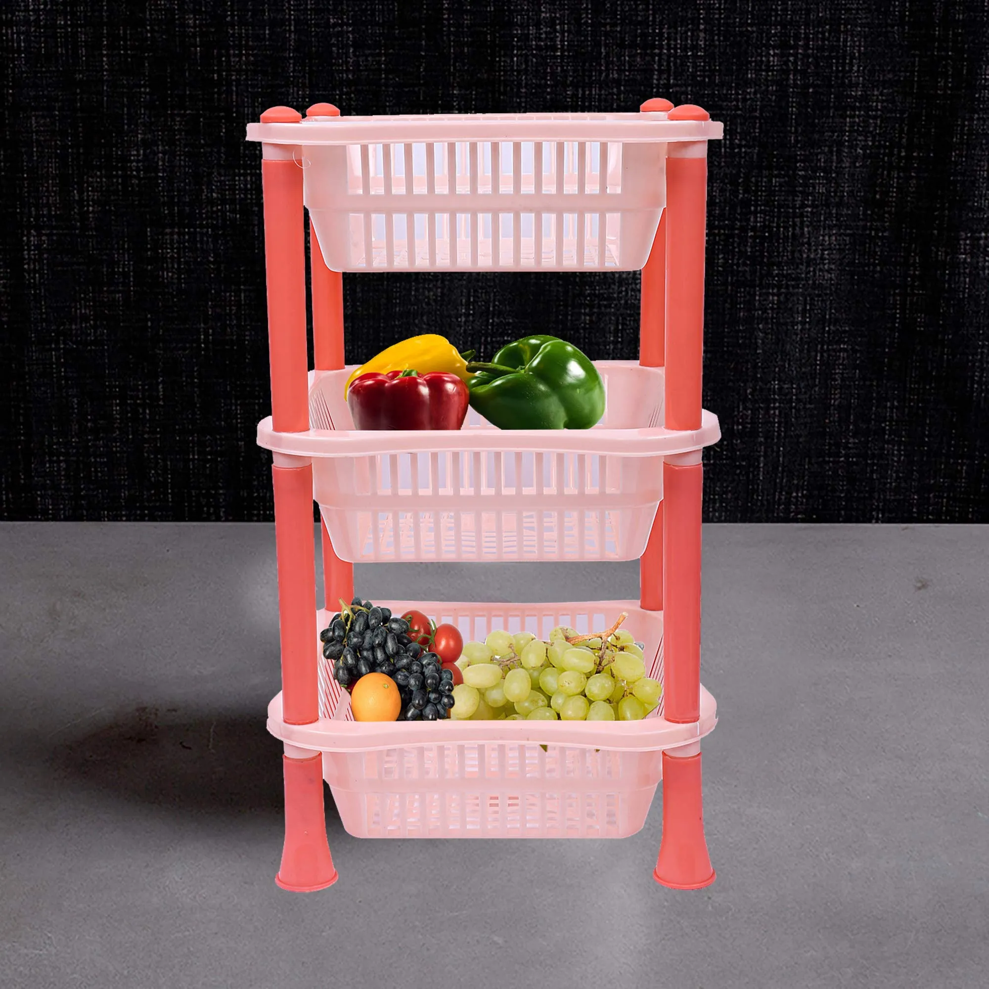 Kuber industries Plastic 2 Pieces 3 Layer Multi-Purpose Kitchen Storage Basket Rack (Beige)-CTKTC13234
