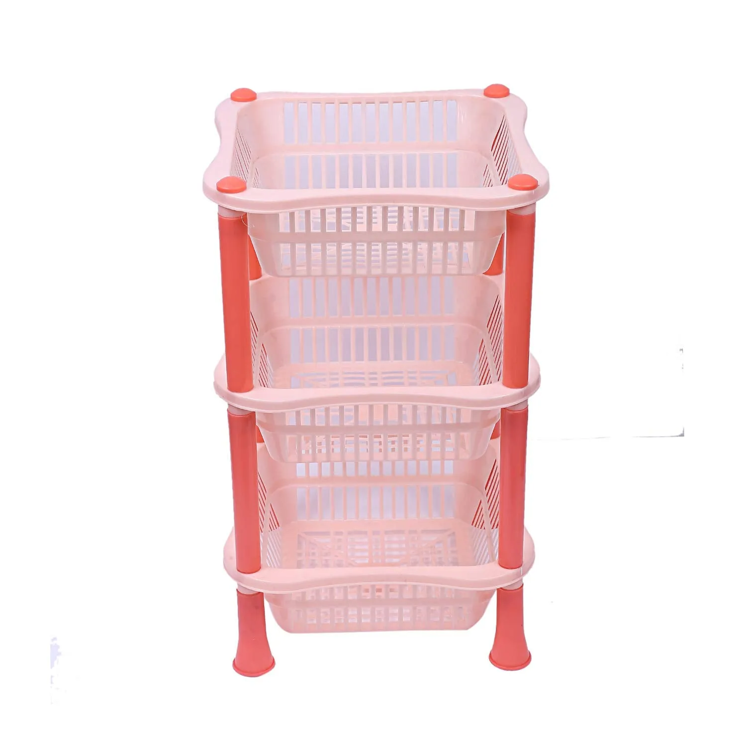 Kuber industries Plastic 2 Pieces 3 Layer Multi-Purpose Kitchen Storage Basket Rack (Beige)-CTKTC13234
