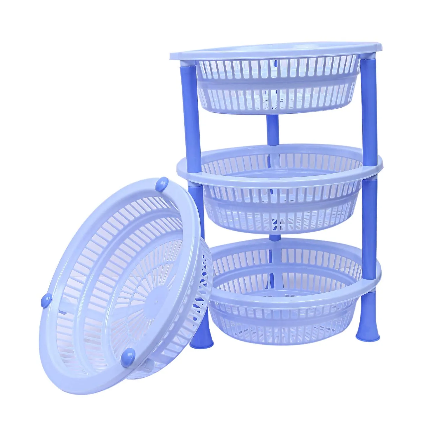 Kuber industries Plastic 2 Pieces 4 Layer Multi-Purpose Kitchen Storage Basket Rack (Blue)-CTKTC13202