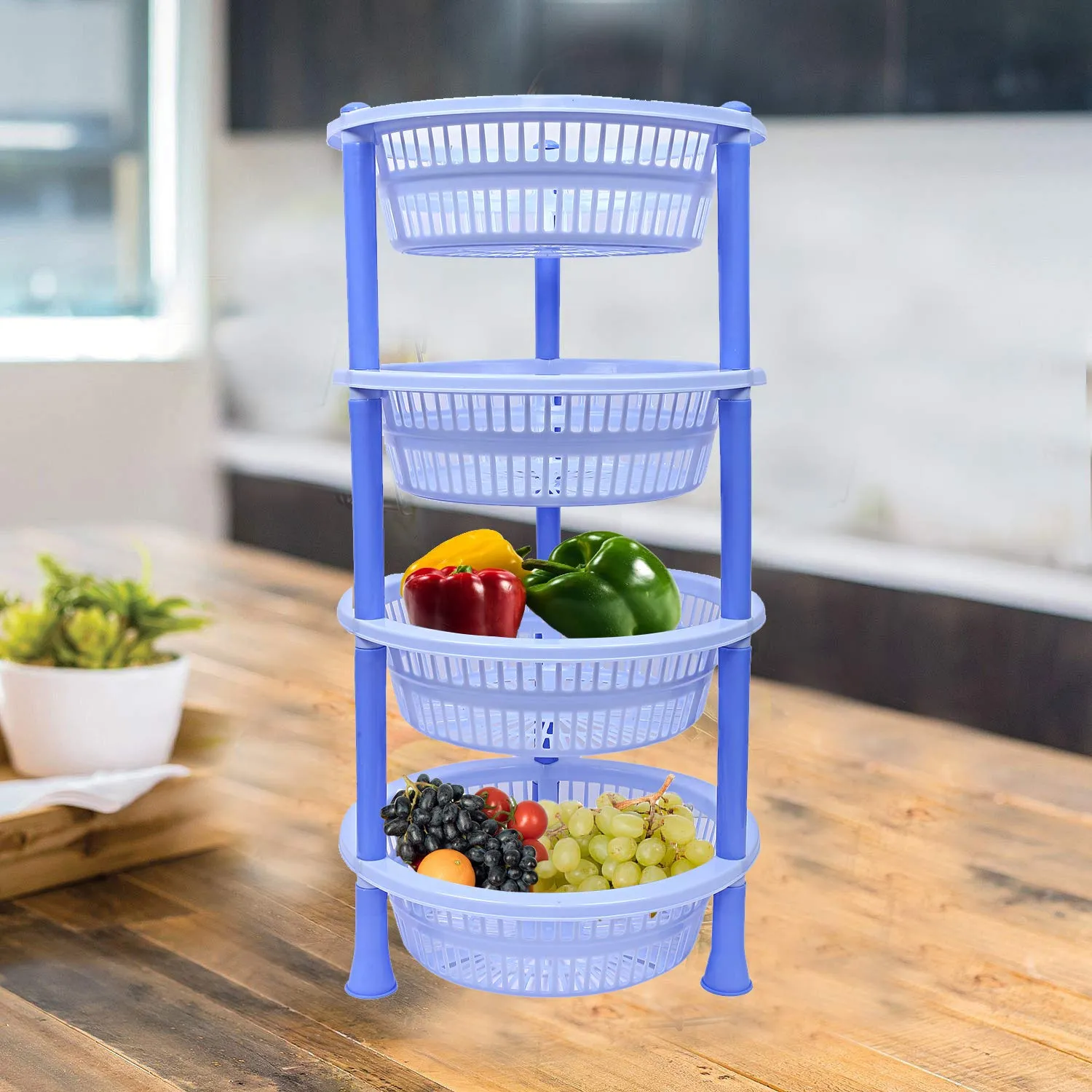 Kuber industries Plastic 2 Pieces 4 Layer Multi-Purpose Kitchen Storage Basket Rack (Blue)-CTKTC13202