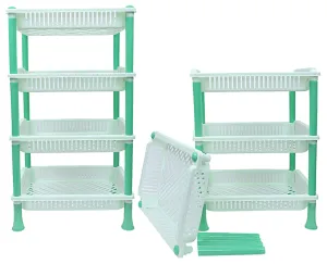 Kuber Industries Plastic 2 Pieces 4 Layer Multi-Purpose Kitchen Storage Basket Rack (Green)-Ctktc13286