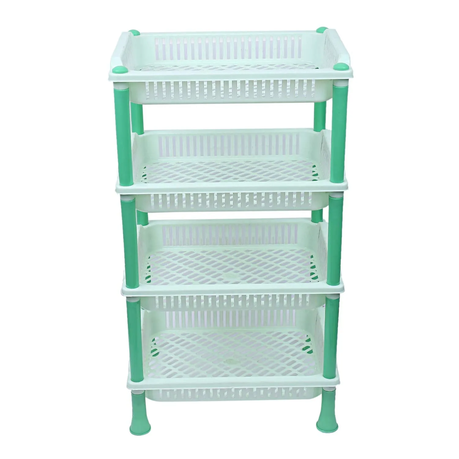 Kuber Industries Plastic 2 Pieces 4 Layer Multi-Purpose Kitchen Storage Basket Rack (Green)-Ctktc13286