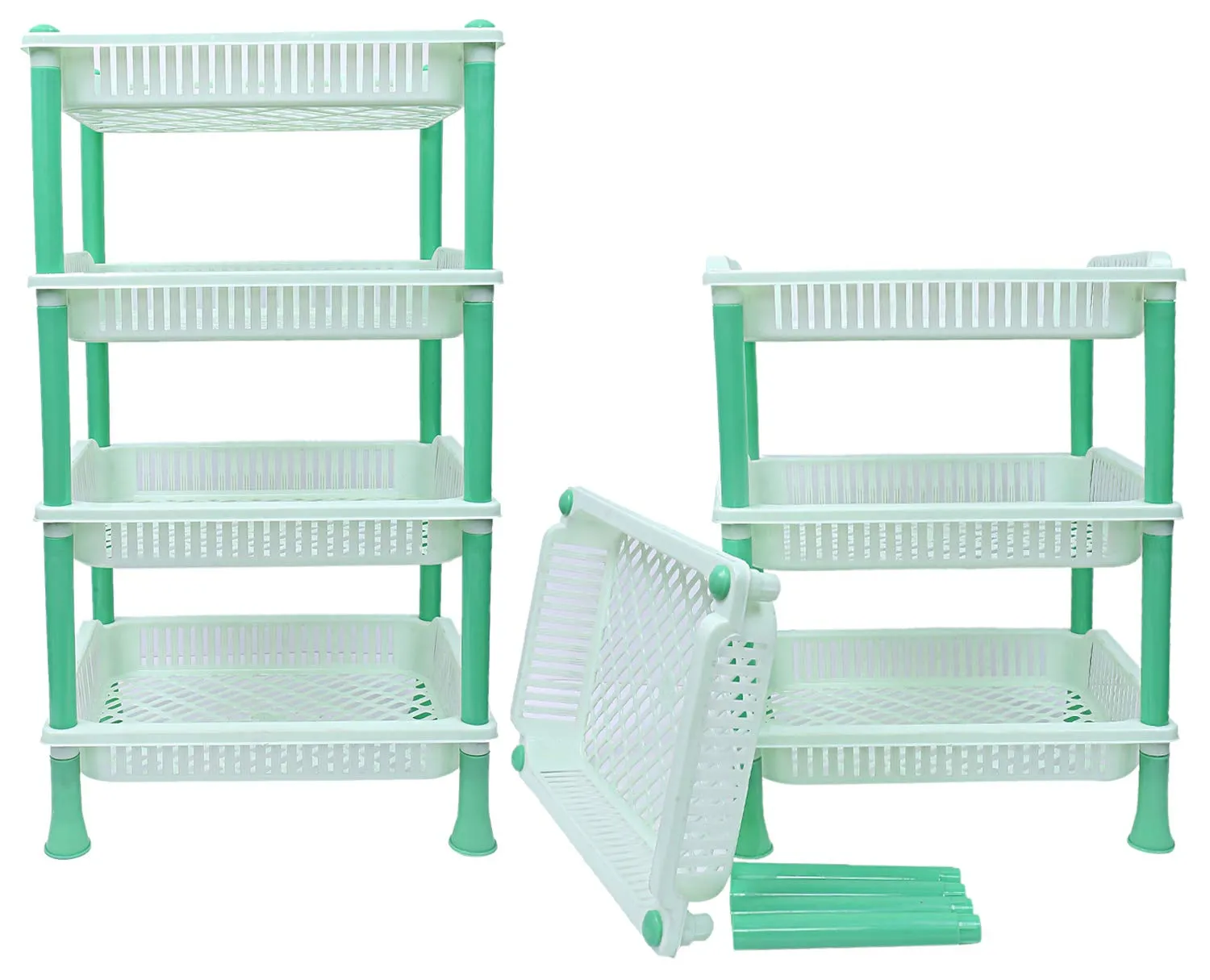 Kuber Industries Plastic 2 Pieces 4 Layer Multi-Purpose Kitchen Storage Basket Rack (Green)-Ctktc13286