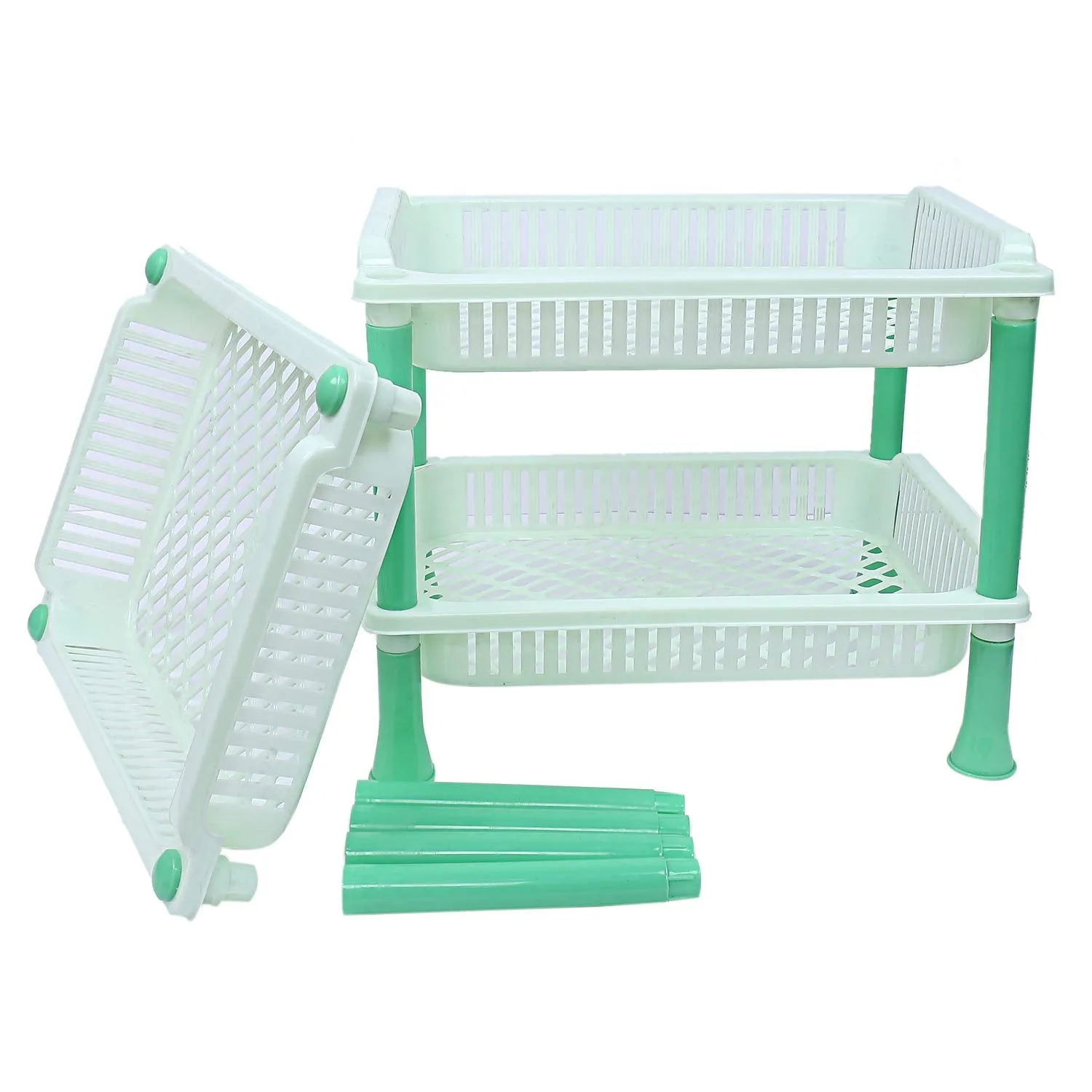 Kuber industries Plastic 3 Layer Multi-Purpose Kitchen Storage Basket Rack (Green)-CTKTC13255