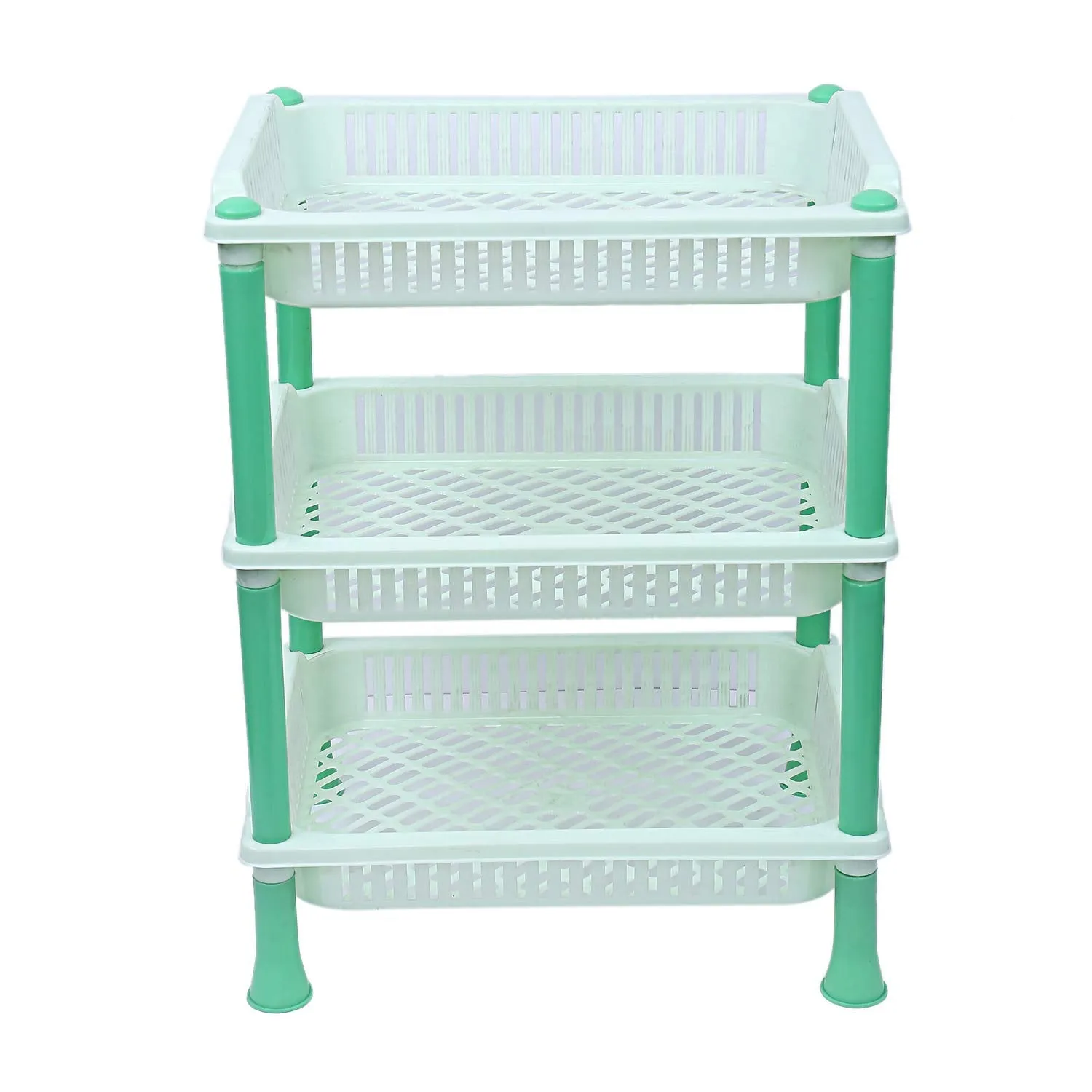 Kuber industries Plastic 3 Layer Multi-Purpose Kitchen Storage Basket Rack (Green)-CTKTC13255