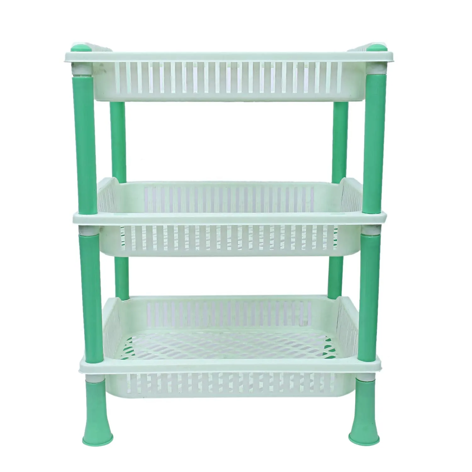 Kuber industries Plastic 3 Layer Multi-Purpose Kitchen Storage Basket Rack (Green)-CTKTC13255