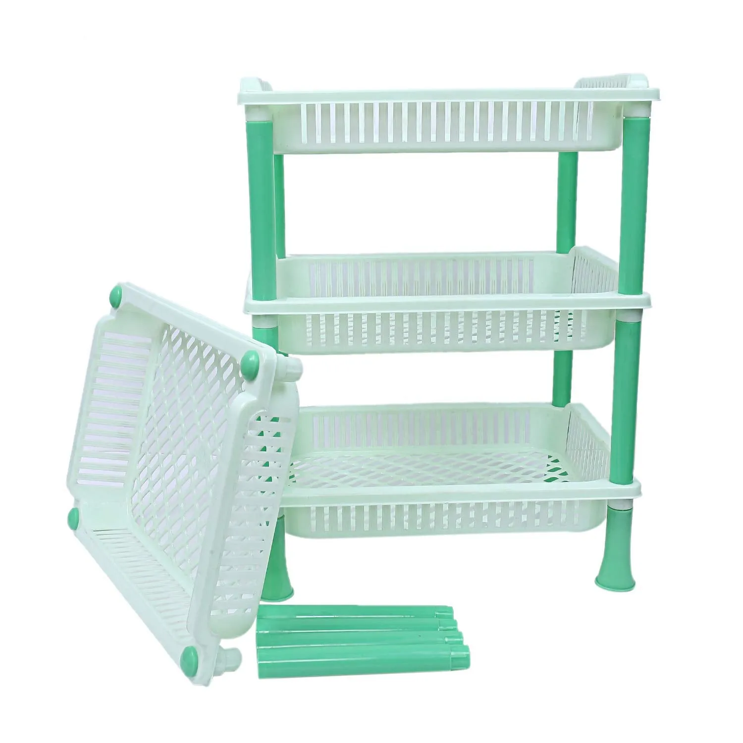 Kuber industries Plastic 4 Layer Multi-Purpose Kitchen Storage Basket Rack (Green)-CTKTC13284