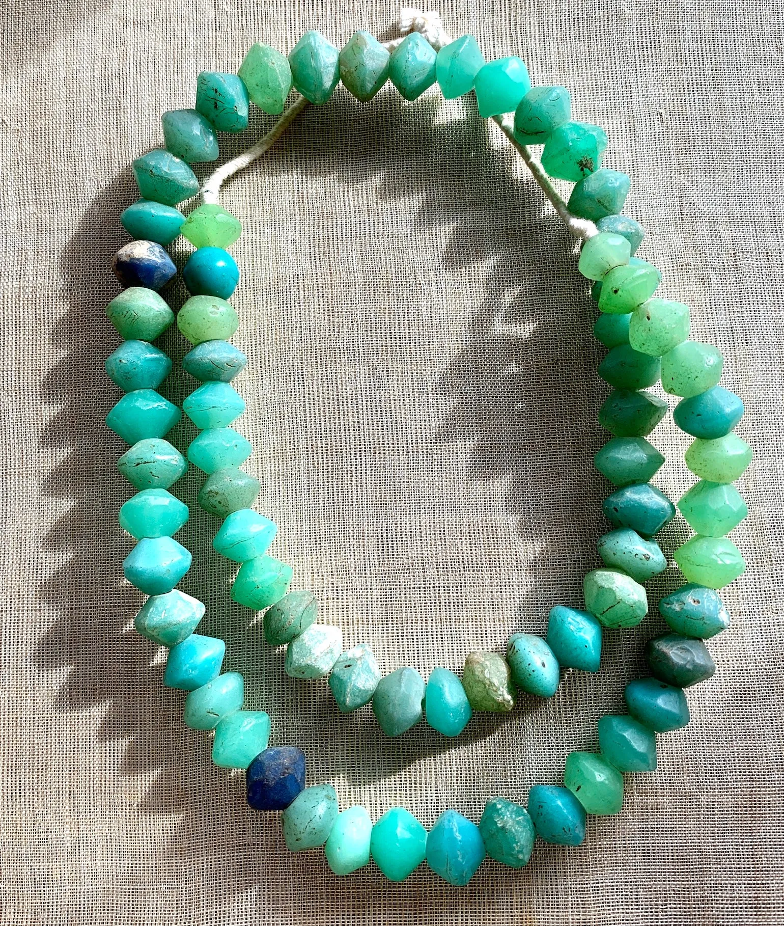 Large Seafoam Green Vaseline Beads, 1800's