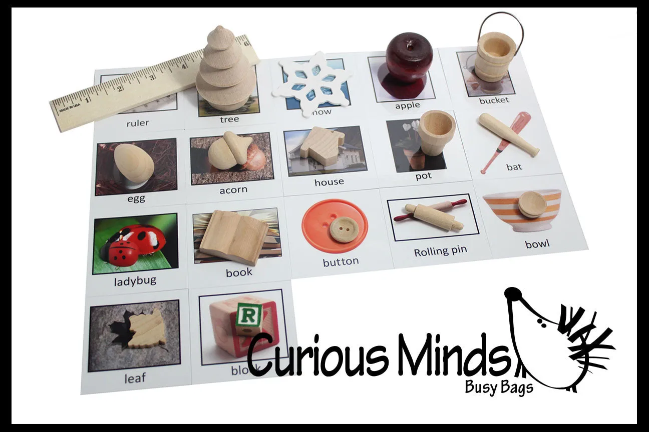 LAST CHANCE - LIMITED STOCK - Montessori Object Match with Cards- Miniature Objects with Matching Cards - 2 Part Cards.  Montessori learning toy, language materials