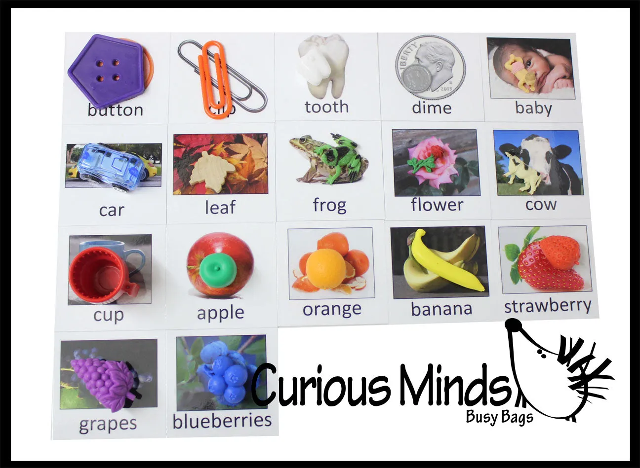 LAST CHANCE - LIMITED STOCK - Montessori Object Match with Cards- Miniature Objects with Matching Cards - 2 Part Cards.  Montessori learning toy, language materials