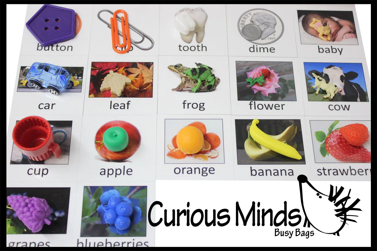LAST CHANCE - LIMITED STOCK - Montessori Object Match with Cards- Miniature Objects with Matching Cards - 2 Part Cards.  Montessori learning toy, language materials