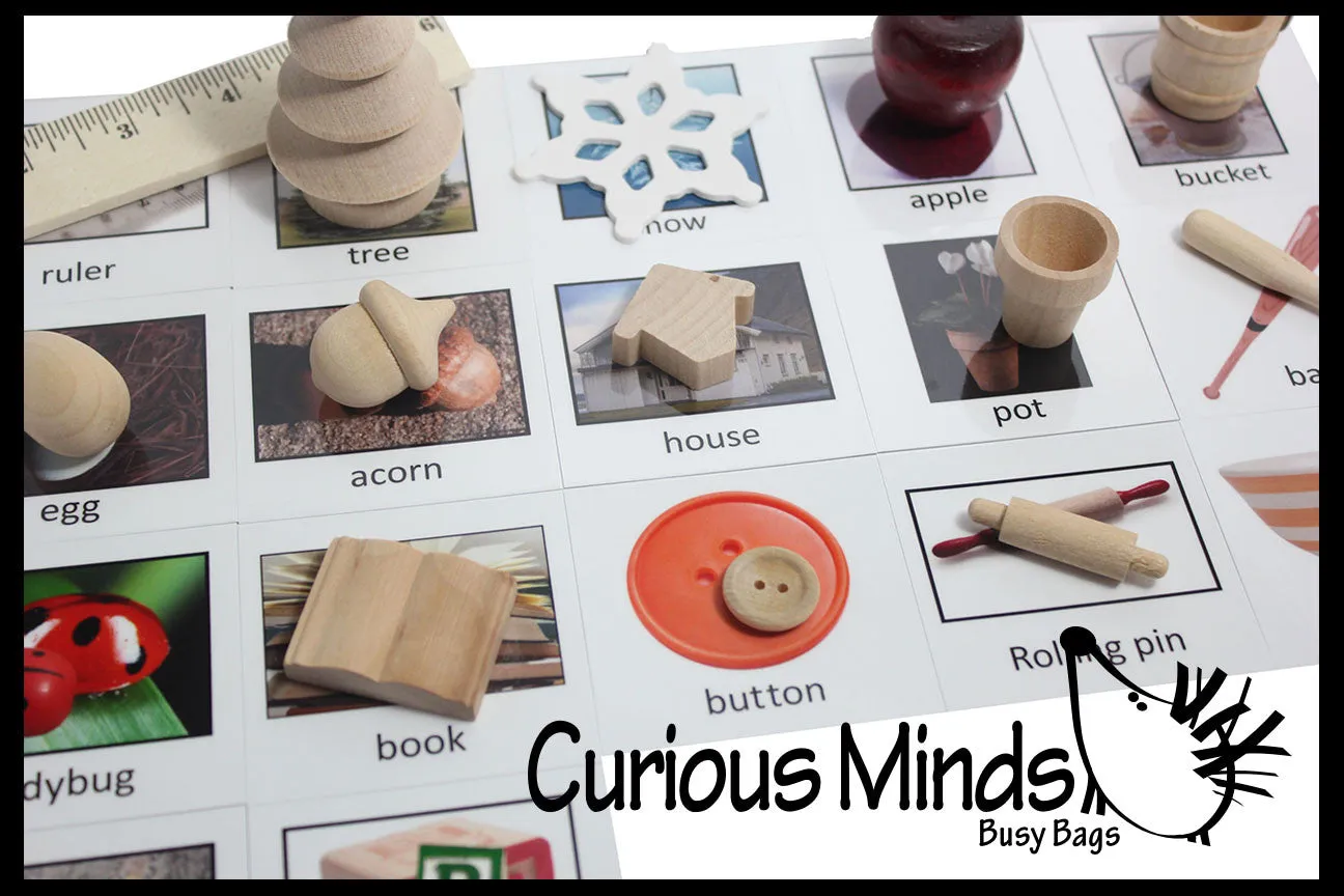 LAST CHANCE - LIMITED STOCK - Montessori Object Match with Cards- Miniature Objects with Matching Cards - 2 Part Cards.  Montessori learning toy, language materials