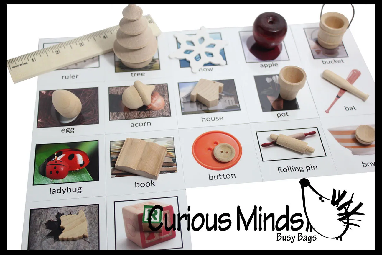 LAST CHANCE - LIMITED STOCK - Montessori Object Match with Cards- Miniature Objects with Matching Cards - 2 Part Cards.  Montessori learning toy, language materials