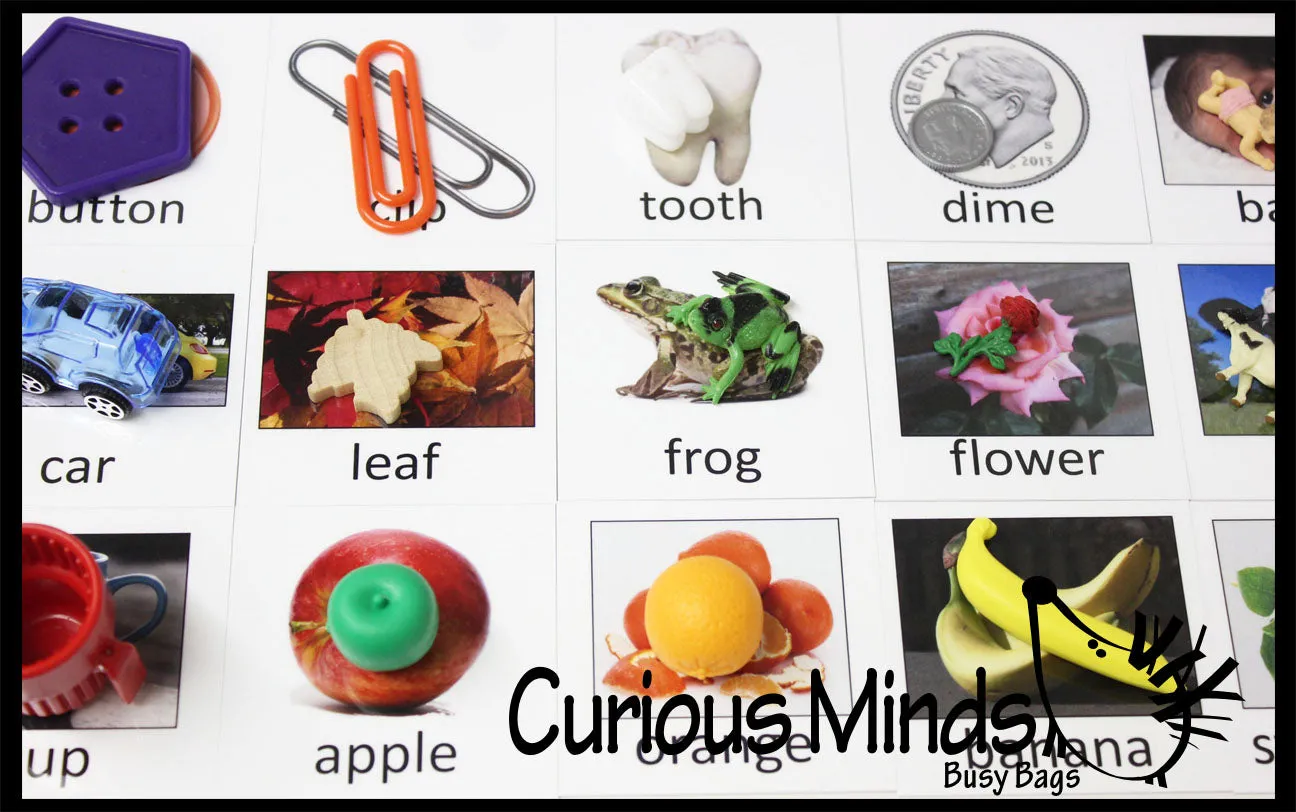 LAST CHANCE - LIMITED STOCK - Montessori Object Match with Cards- Miniature Objects with Matching Cards - 2 Part Cards.  Montessori learning toy, language materials