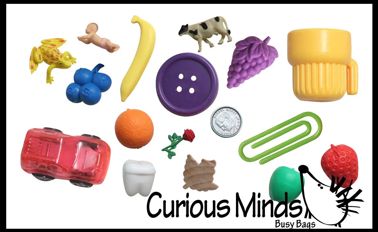 LAST CHANCE - LIMITED STOCK - Montessori Object Match with Cards- Miniature Objects with Matching Cards - 2 Part Cards.  Montessori learning toy, language materials