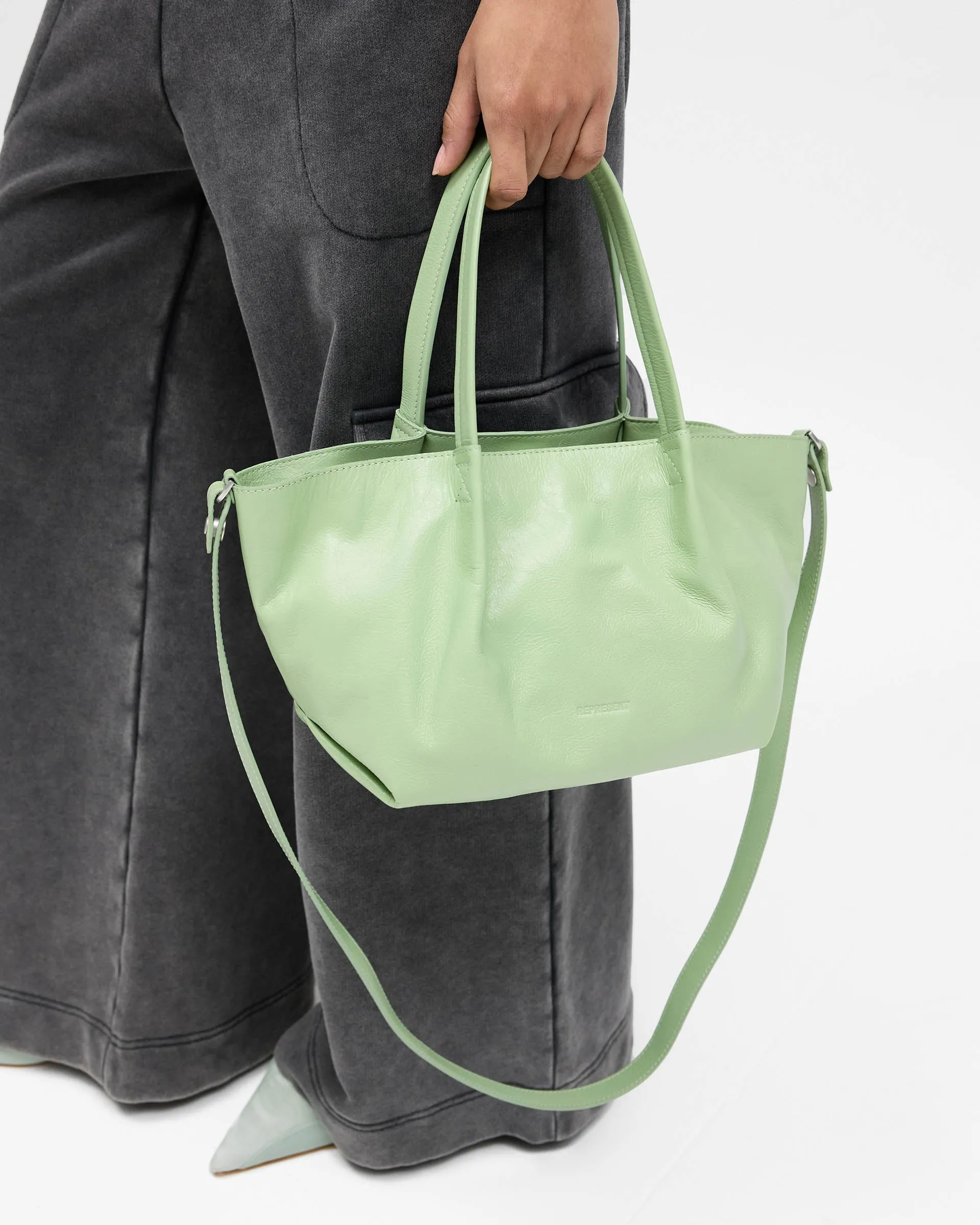 Leather Pleat Mini Tote - Forest Shade