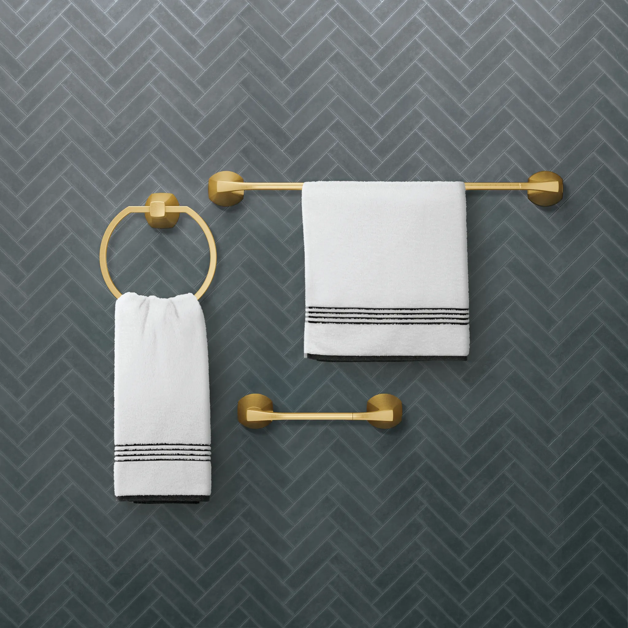 Lindor 3 Pc Kit: Pivoting Paper Holder, Towel Bar & Towel Ring