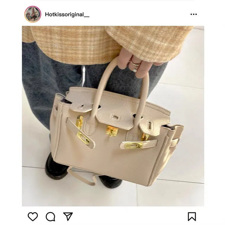 Litchi Pattern Shoulder Messenger Kelly Bag