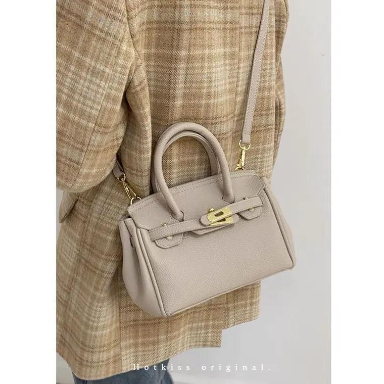 Litchi Pattern Shoulder Messenger Kelly Bag