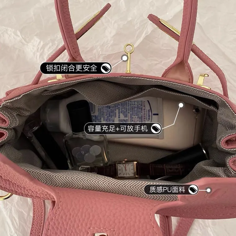 Litchi Pattern Shoulder Messenger Kelly Bag