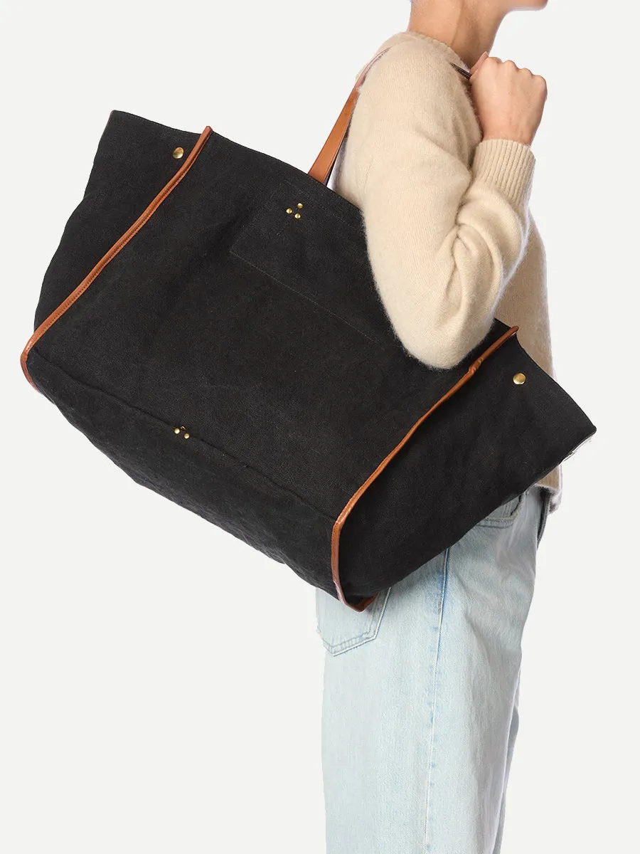 Léon Large Tote in Lin Noir